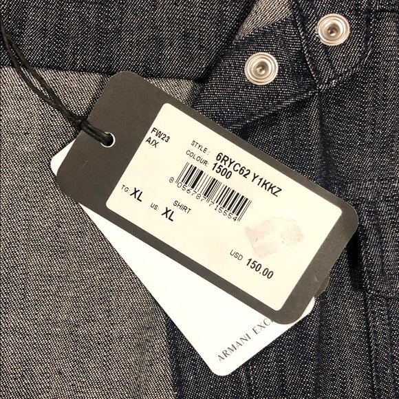 New Armani Exchange Denim Button Down Shirt XL - Picture 5 of 11